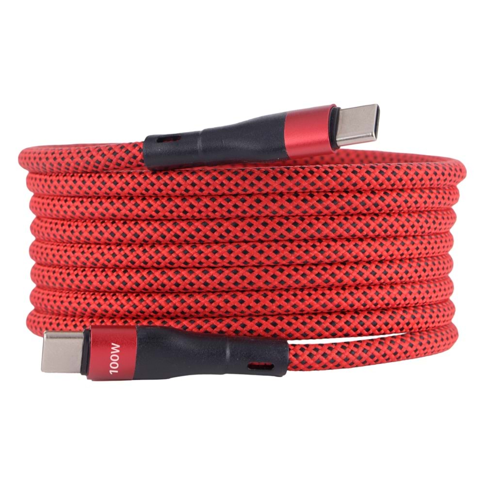 BMCC-06 Kirmizi USB-C-C Manyetik Kablo – 2 m, 100 W Süper Hızlı Şarj