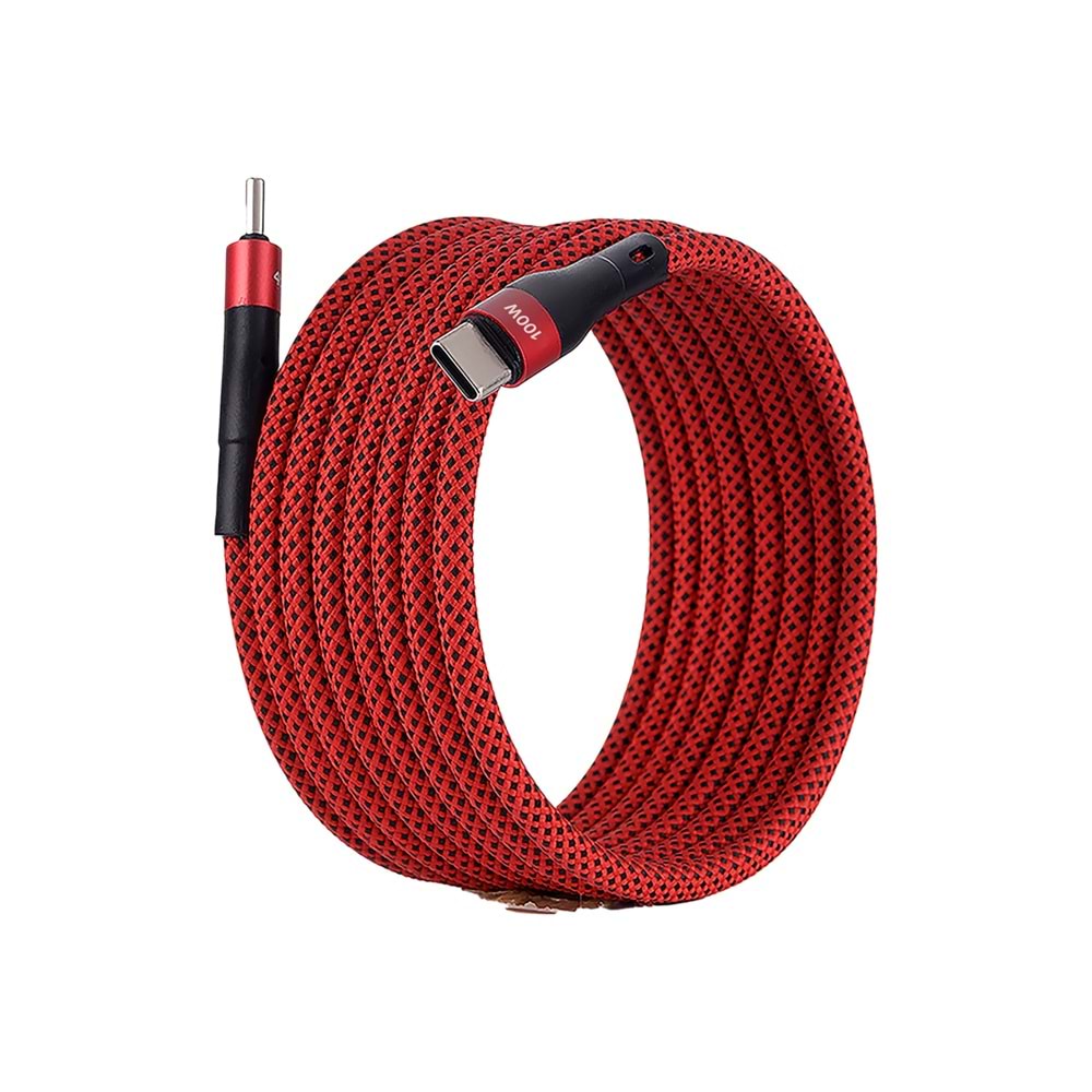 BMCC-06 Kirmizi USB-C-C Manyetik Kablo – 2 m, 100 W Süper Hızlı Şarj