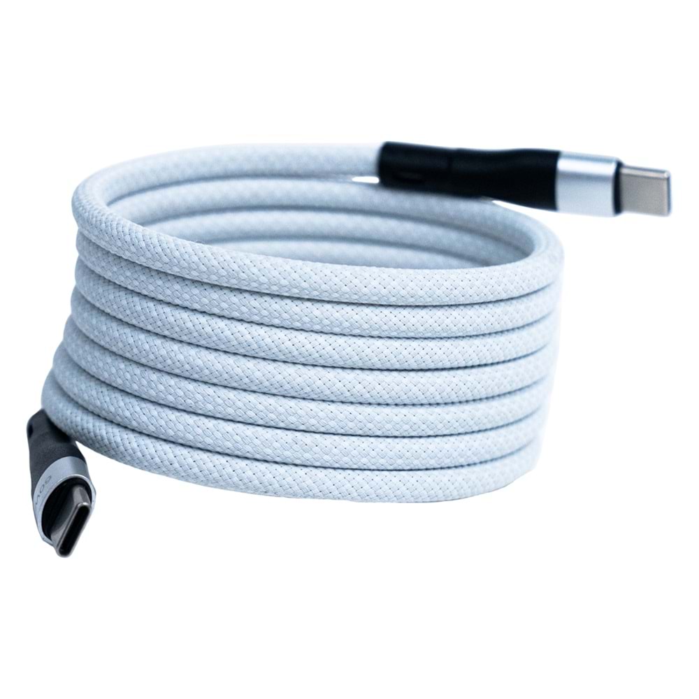 BMCC-03 Beyaz Manyetik USB-C-USB-C Kablo – 2 m, 60 W Hızlı Şarj