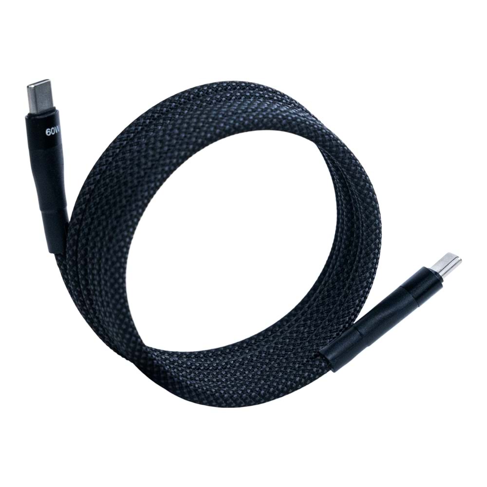 BMCC-03 Siyah Manyetik USB-C-USB-C Kablo – 2 m, 60 W Hızlı Şarj