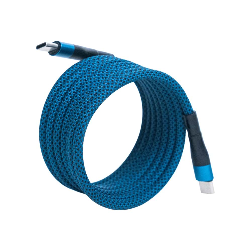 BMCC-03 Mavi Manyetik USB-C-USB-C Kablo – 2 m, 60 W Hızlı Şarj