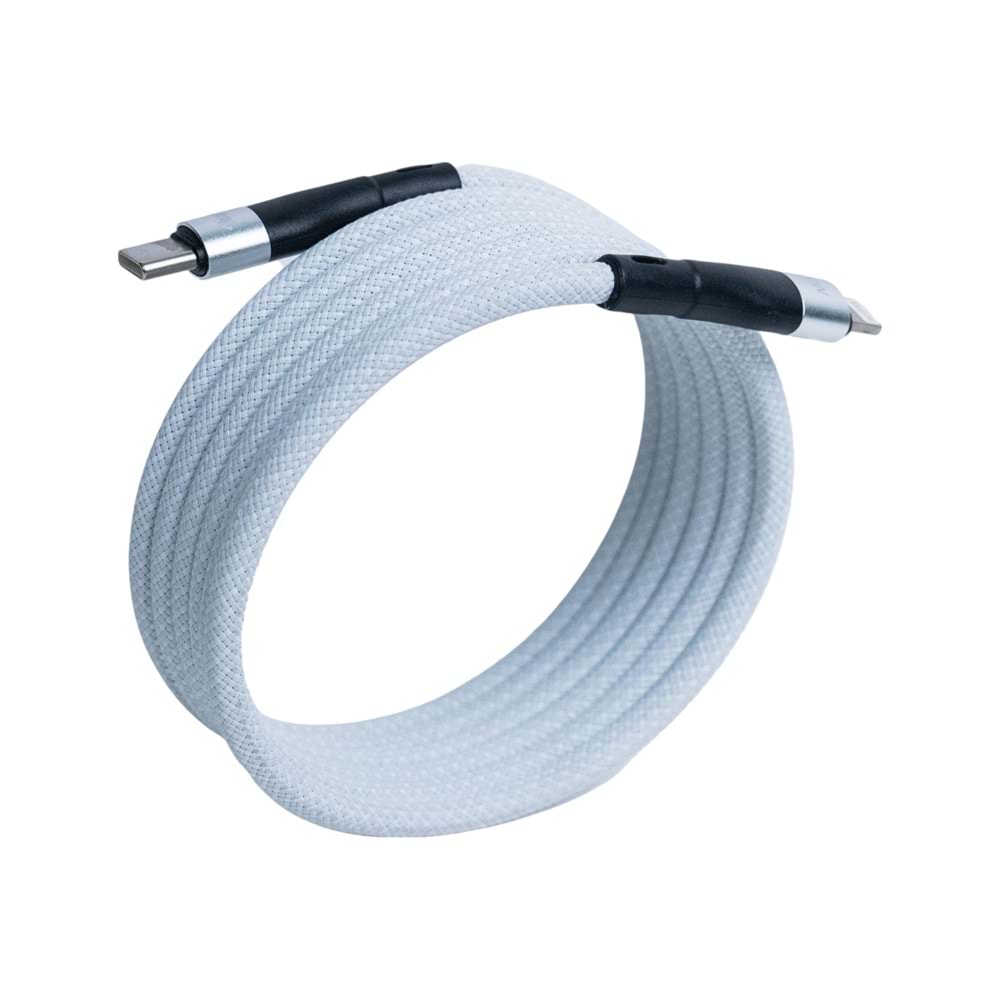 BMLC-02 Beyaz Manyetik 1,5 m Hızlı Şarj Kablosu – Type-C - Lightning, 3 A