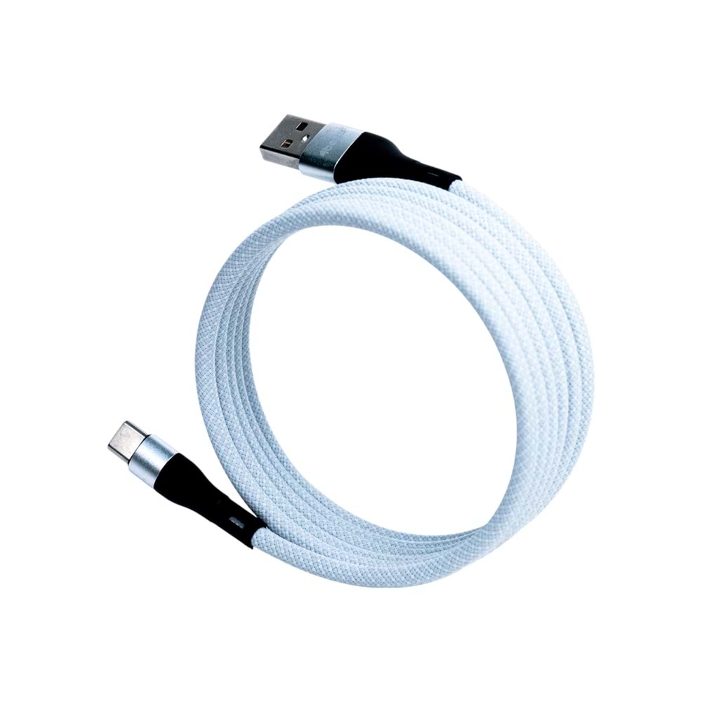 BMUC-03 Beyaz Manyetik USB A to C Kablo – 2 m, Süper Hızlı Şarj