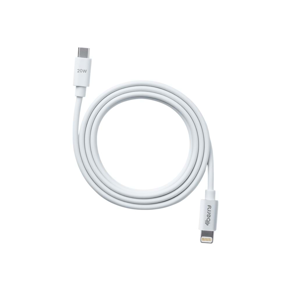4Berry ECO-CLT Beyaz USB-C-Lightning Kablo – 1.2 m, 20 W Hızlı Şarj