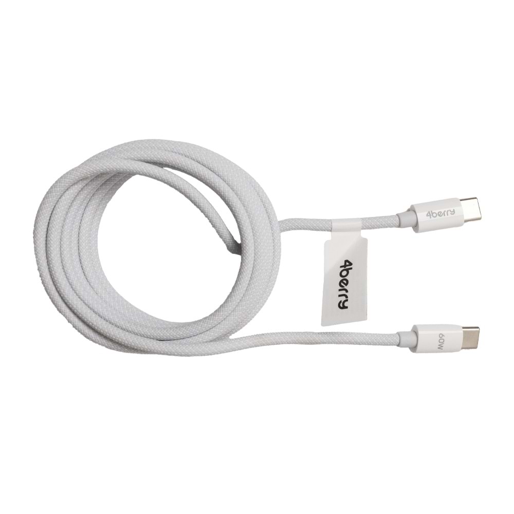 ECO-CC Beyaz USB-C-C Örgülü Kablo – 2 m, 60 W Hızlı Şarj