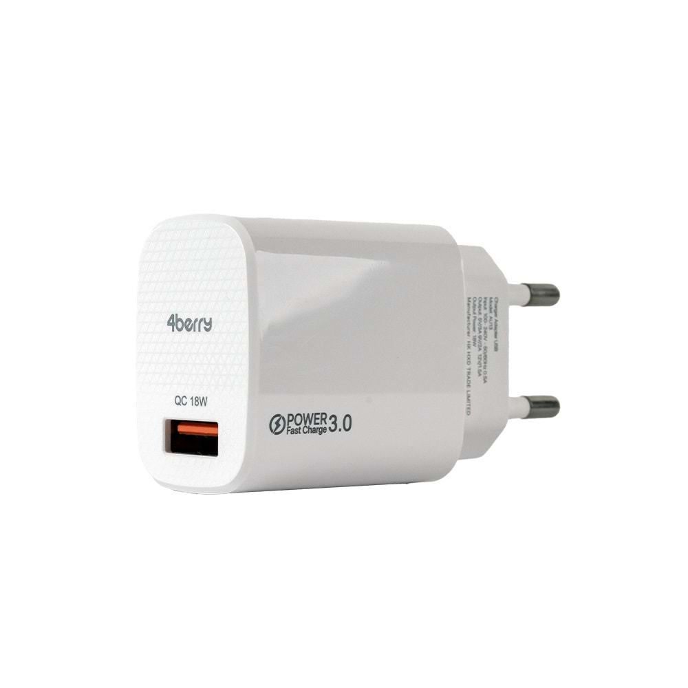 AU13 Hızlı USB Duvar Şarj Adaptörü (Başlık) 3.0A 18W - Beyaz