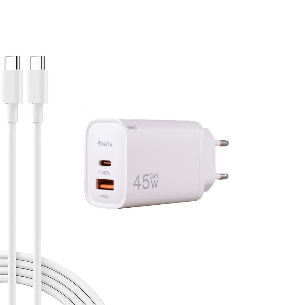 CC45 ECO Bundle 45W Hızlı Şarj Cihazı + Type-C Kablo | PD & QC Destekli, Güvenli Şarj