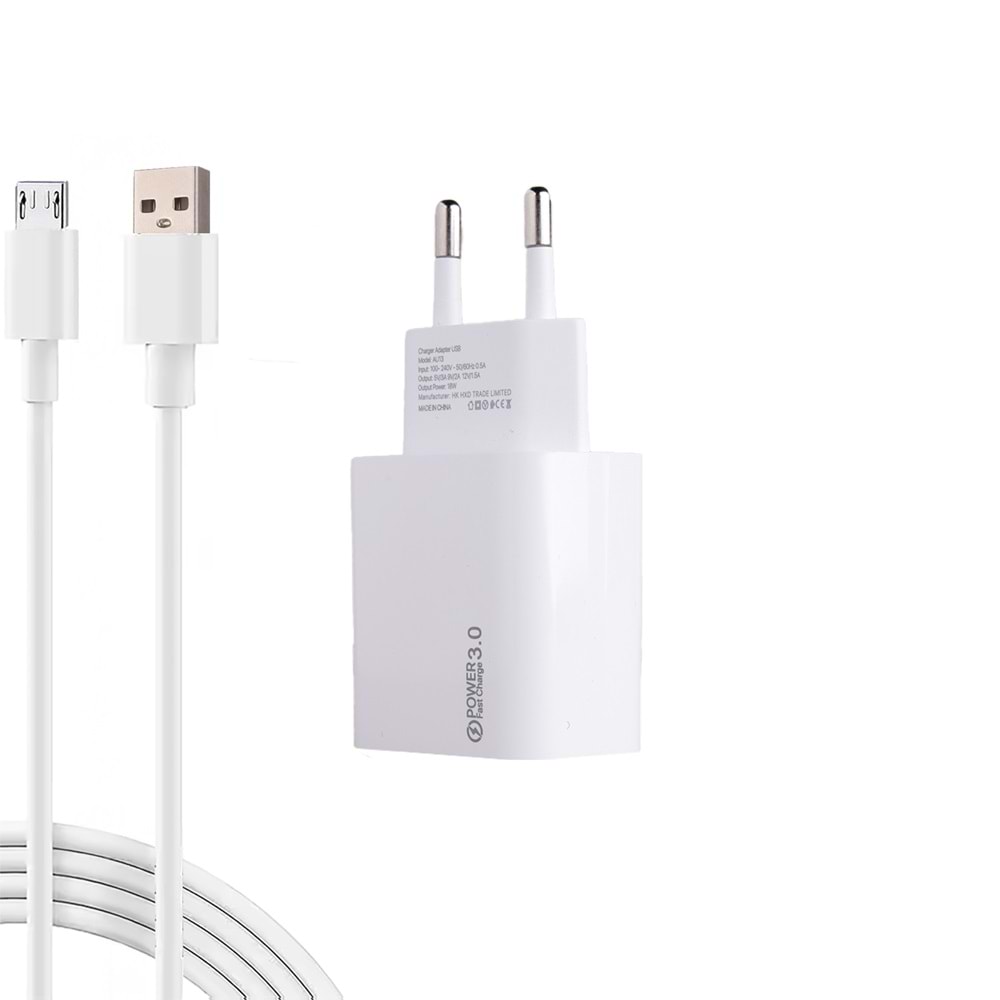 AM18 ECO Bundle 18W Hızlı Şarj Cihazı + Micro USB Kablo , QC 3.0 Destekli