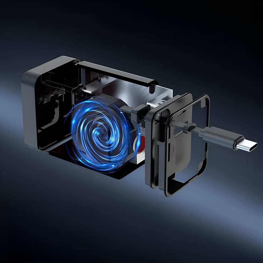 GaN Pro Charge 65W Hızlı Şarj Adaptörü Type-C + USB-A + Dahili Kablo