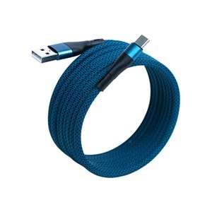 BMUC-02 Mavi Manyetik USB-A-C Kablo – 1.5 m, Süper Hızlı Şarj
