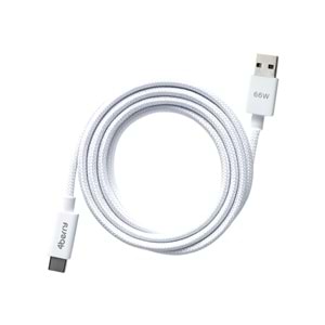 4Berry ECO-AC Beyaz USB-A›USB-C Örgülü Kablo – 66 W Hızlı Şarj, 1,2 M