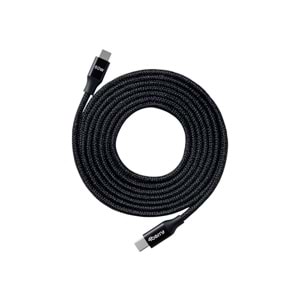 ECO-CC Siyah USB-C-C Örgülü Kablo – 2 m, 60 W Hızlı Şarj