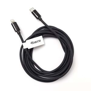 4Berry ECO-CL Siyah USB-C-Lightning 2 m Örgülü Kablo – 20 W Hızlı Şarj