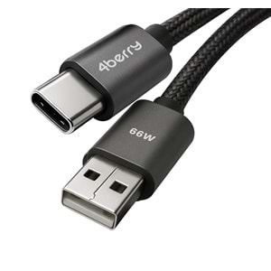 USB-A to Type-C 66W Örgülü Süper Hızlı Şarj Kablosu ve Veri Kablosu 2 M SIYAH