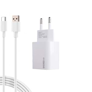 AC18 ECO Bundle 18W Hızlı Şarj Cihazı + USB-A to Type-C Kablo , QC 3.0 Destekli
