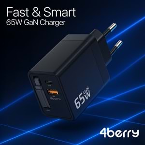 GaN Pro Charge 65W Hızlı Şarj Adaptörü Type-C + USB-A + Dahili Kablo
