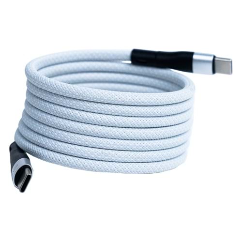 BMCC-03 Beyaz Manyetik USB-C-USB-C Kablo – 2 m, 60 W Hızlı Şarj