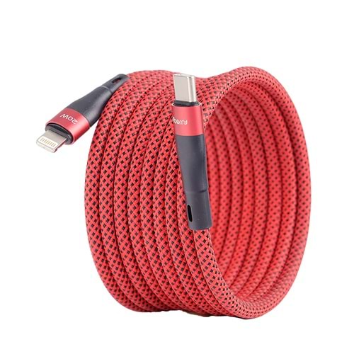 BMLC-03 Kirmizi Manyetik 2m Hızlı Şarj Kablosu – Type-C - Lightning, 3 A