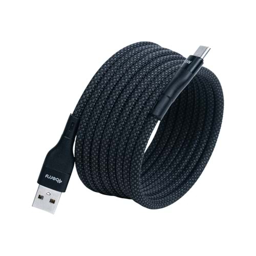 BMUC-02 Siyah Manyetik USB-A-C Kablo – 1.5 m, Süper Hızlı Şarj