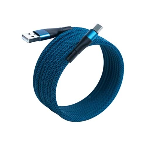 BMUC-02 Mavi Manyetik USB-A-C Kablo – 1.5 m, Süper Hızlı Şarj