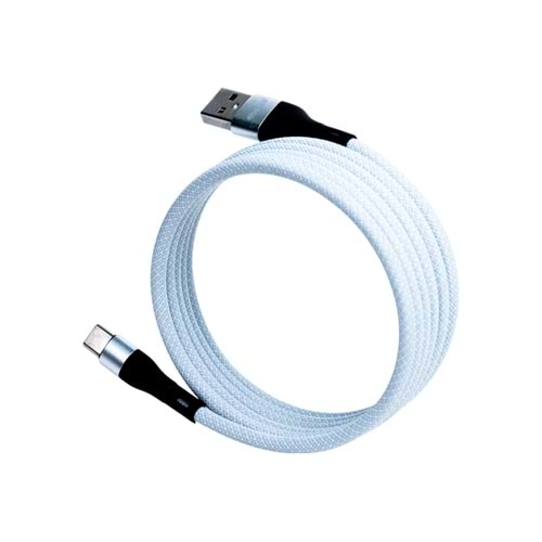 BMUC-03 Beyaz Manyetik USB A to C Kablo – 2 m, Süper Hızlı Şarj
