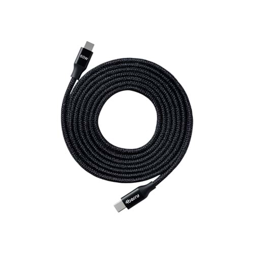 ECO-CC Siyah USB-C-C Örgülü Kablo – 2 m, 60 W Hızlı Şarj