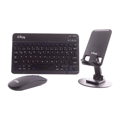 Kablosuz Klavye Mouse ve Stand Seti + Ayarlanabilir Telefon Standı SIYAH