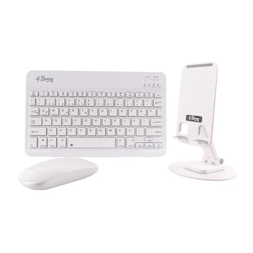 Kablosuz Klavye Mouse ve Stand Seti + Ayarlanabilir Telefon Standı BEYAZ