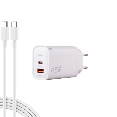 CC45 ECO Bundle 45W Hızlı Şarj Cihazı + Type-C Kablo | PD & QC Destekli, Güvenli Şarj