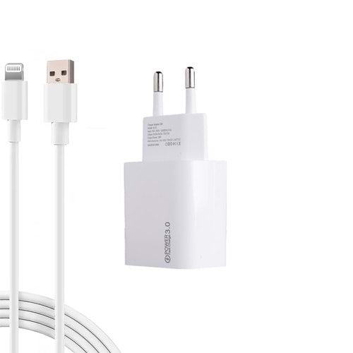 AL18 ECO Bundle 18W Hızlı Şarj Cihazı + USB-A to Lightning Kablo | QC 3.0 Destekli