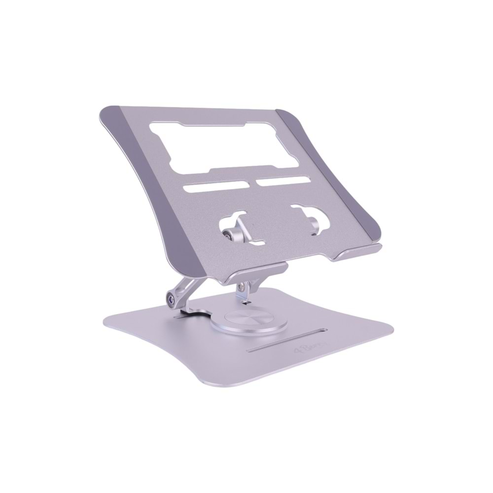 G68G Gri Notebook Standı – Metal, 360° Döner, Yükseklik & Açı Ayarlı Ergonomi