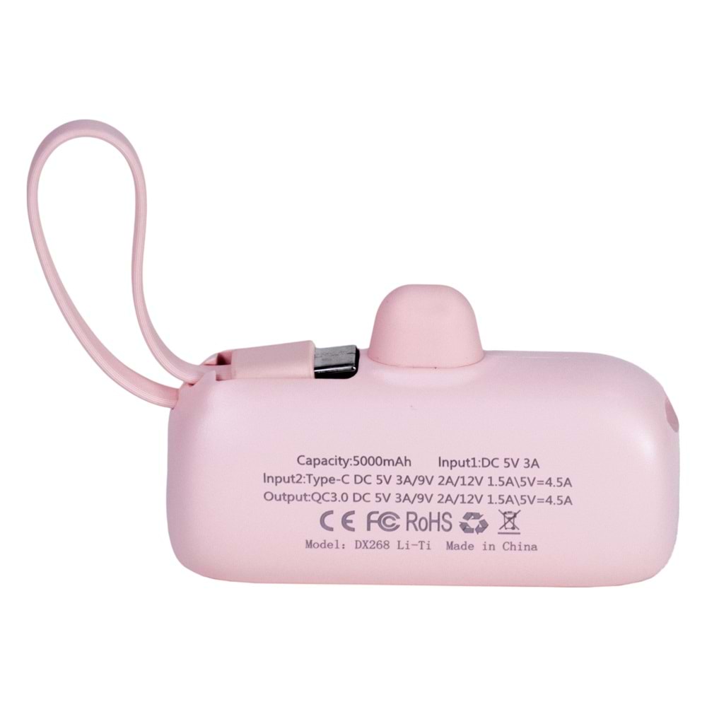DX268Y Pembe Powerbank – 5.000 mAh, 22.5 W Lightning Hızlı Şarj