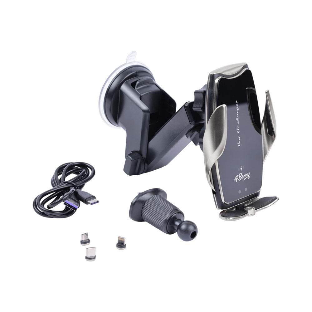 A8G Gri Araç Tutucu – 15 W Kablosuz Hızlı Şarj, Otomatik Kıskaçlı