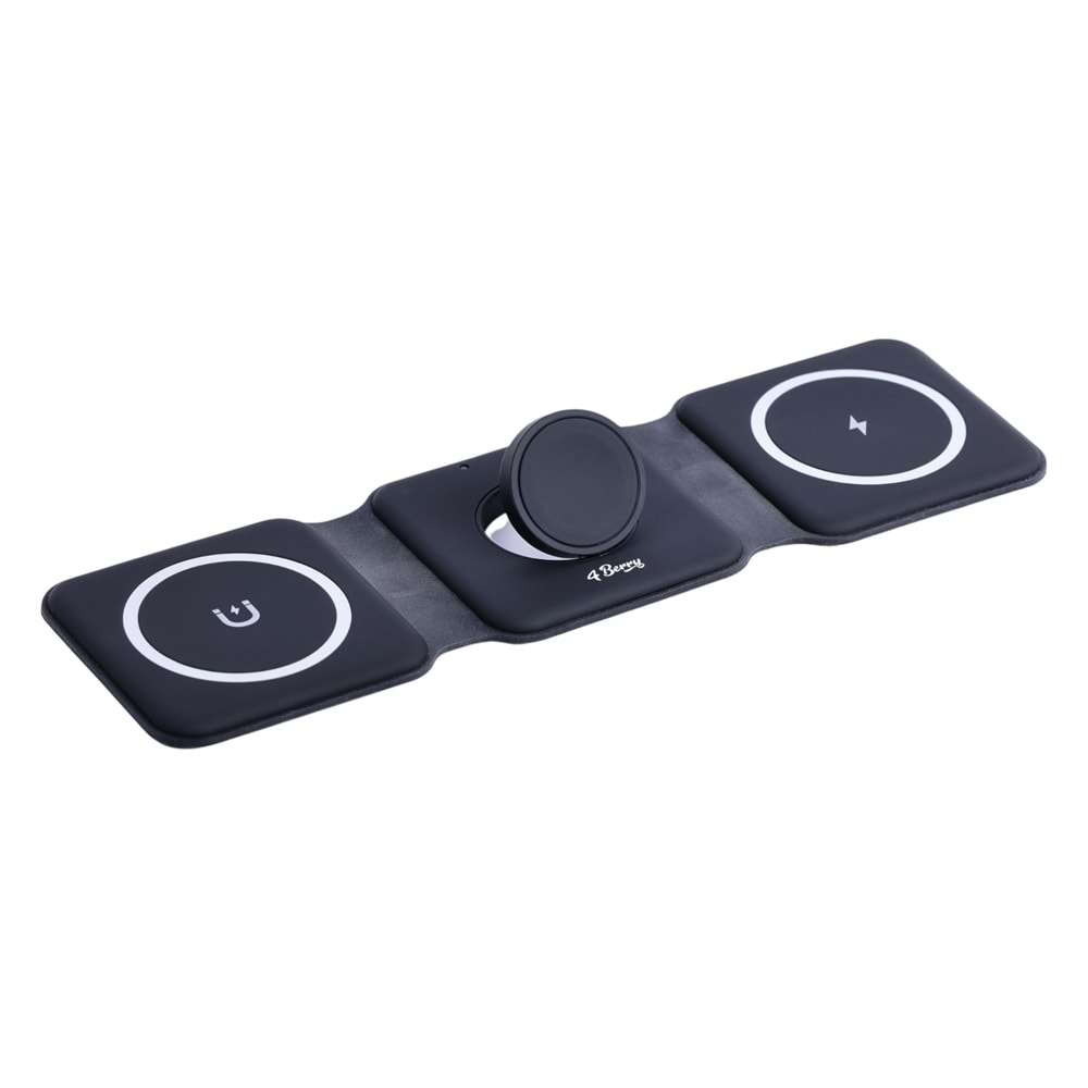 W07B Siyah 3 in 1 Manyetik Kablosuz Şarj Standı – iPhone, AirPods, Apple Watch