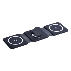 W07B Siyah 3 in 1 Manyetik Kablosuz Şarj Standı – iPhone, AirPods, Apple Watch