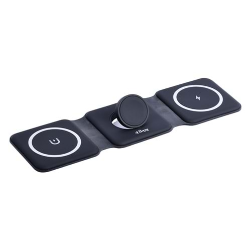W07B Siyah 3 in 1 Manyetik Kablosuz Şarj Standı – iPhone, AirPods, Apple Watch