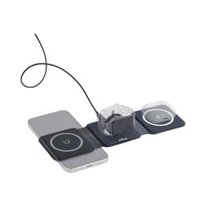 W07B Siyah 3 in 1 Manyetik Kablosuz Şarj Standı – iPhone, AirPods, Apple Watch
