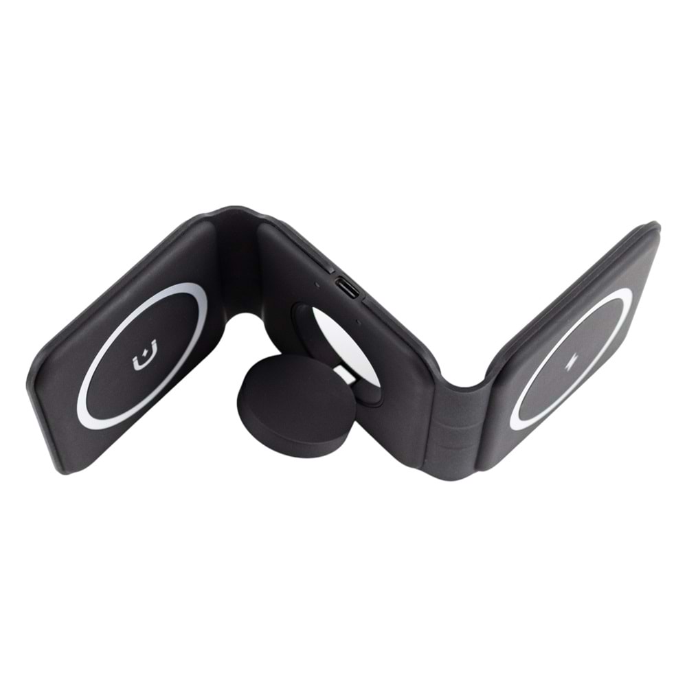 W07B Siyah 3 in 1 Manyetik Kablosuz Şarj Standı – iPhone, AirPods, Apple Watch