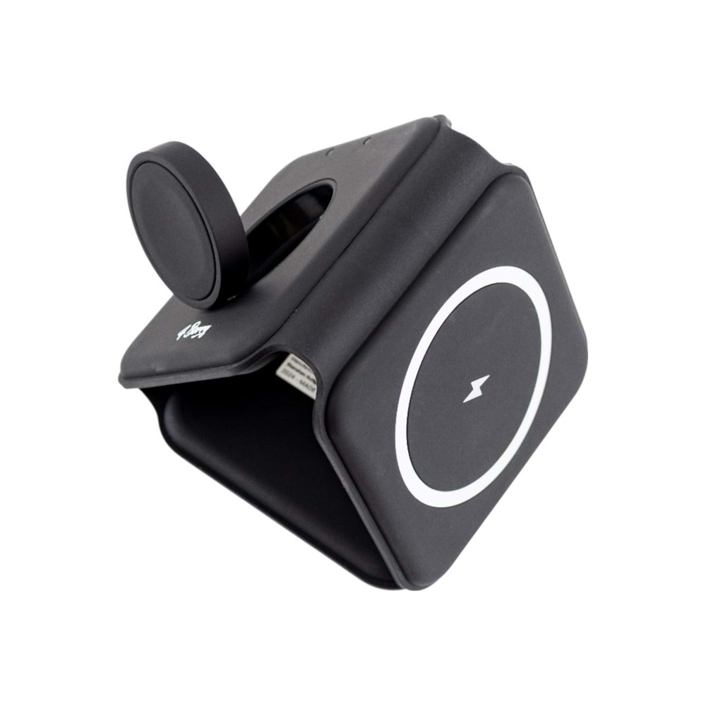 W07B Siyah 3 in 1 Manyetik Kablosuz Şarj Standı – iPhone, AirPods, Apple Watch