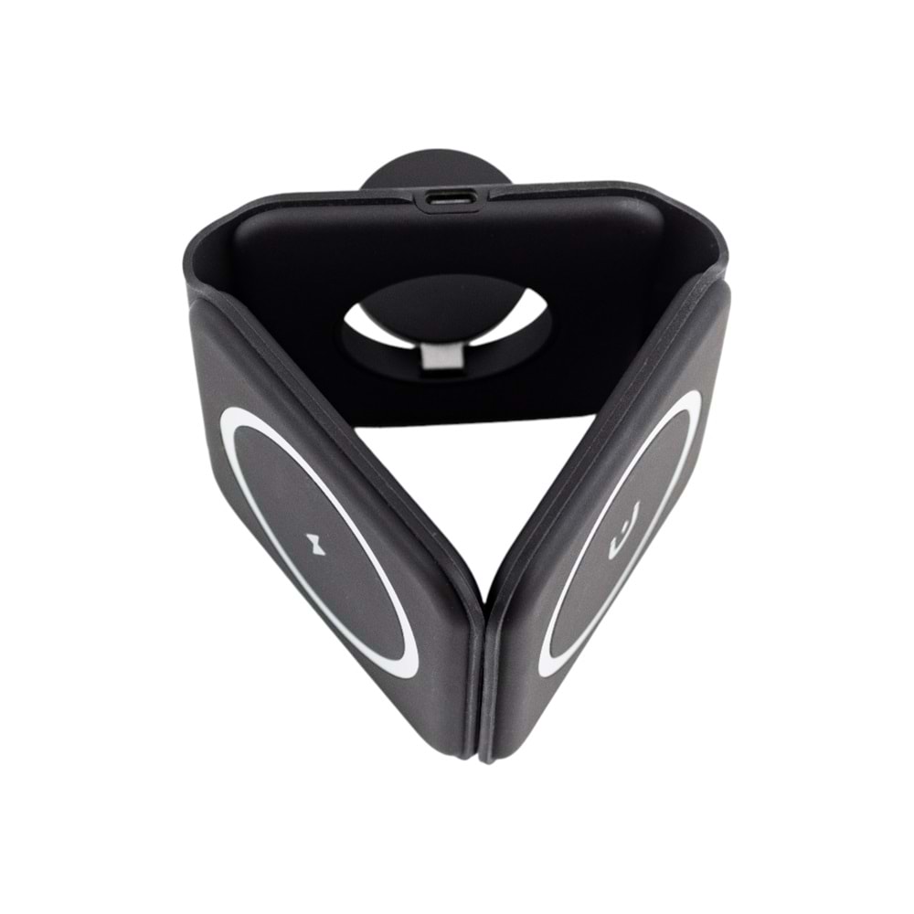 W07B Siyah 3 in 1 Manyetik Kablosuz Şarj Standı – iPhone, AirPods, Apple Watch