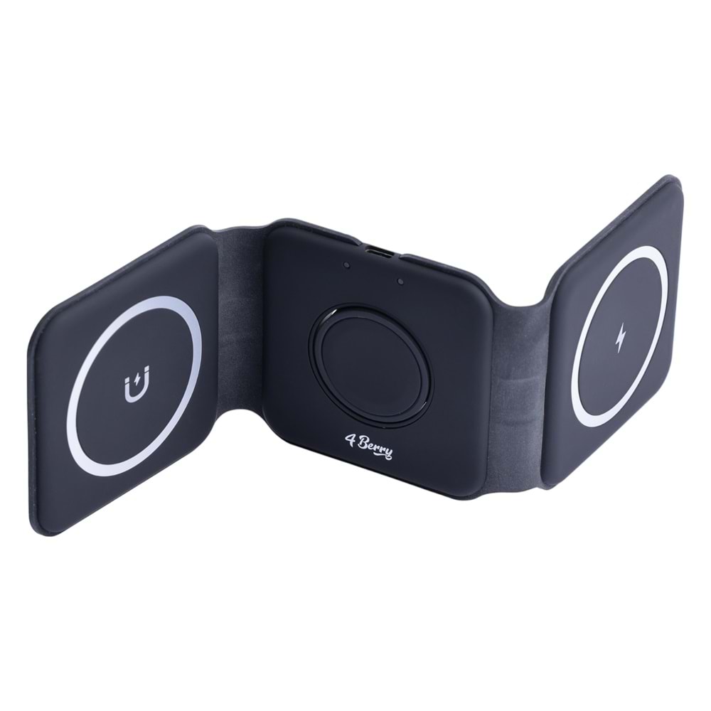 W07B Siyah 3 in 1 Manyetik Kablosuz Şarj Standı – iPhone, AirPods, Apple Watch