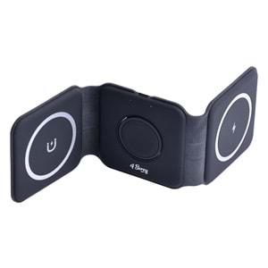 W07B Siyah 3 in 1 Manyetik Kablosuz Şarj Standı – iPhone, AirPods, Apple Watch