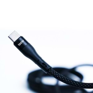 BMCC-04 Siyah USB-C-C Manyetik Kablo – 1 m, 100 W Süper Hızlı Şarj