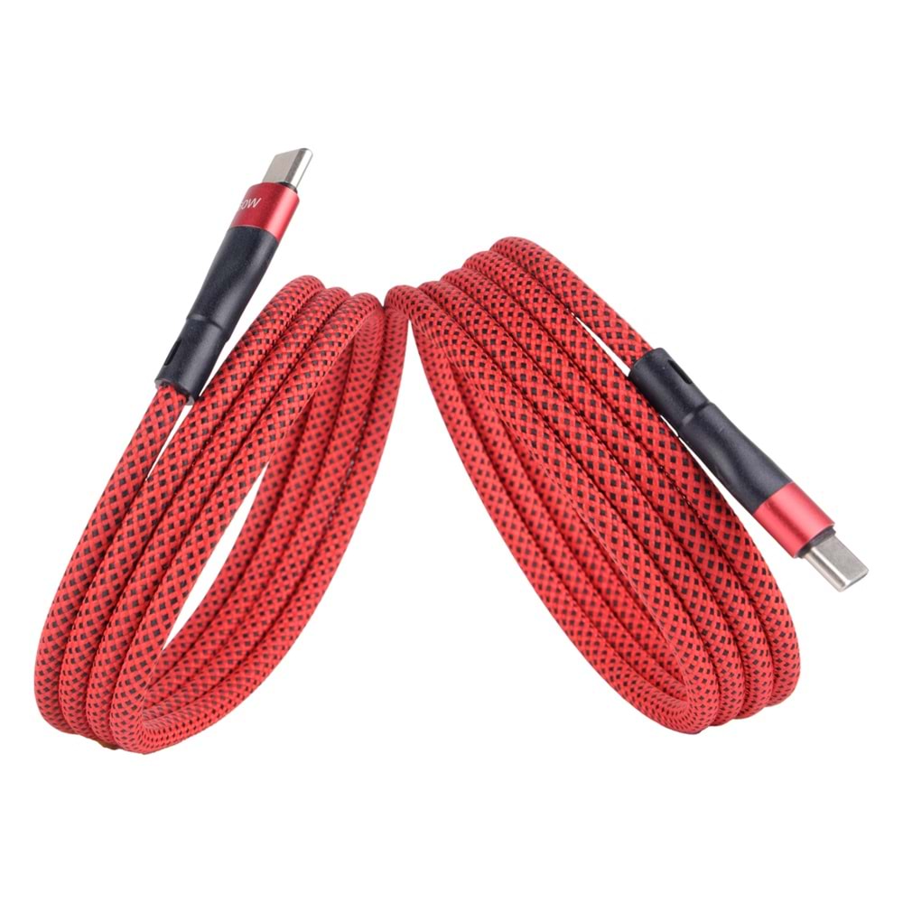 BMCC-04 Kirmizi USB-C-C Manyetik Kablo – 1 m, 100 W Süper Hızlı Şarj