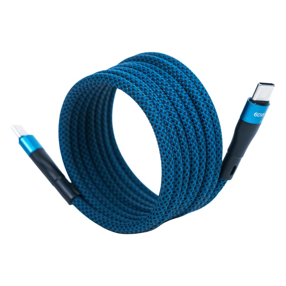 BMCC-02 Mavi Manyetik USB-C-USB-C Kablo – 1.5 m, 60 W Hızlı Şarj
