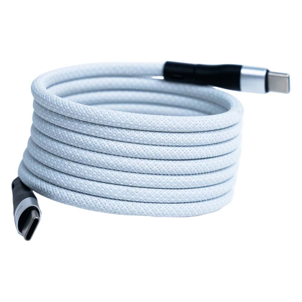 BMCC-03 Beyaz Manyetik USB-C-USB-C Kablo – 2 m, 60 W Hızlı Şarj