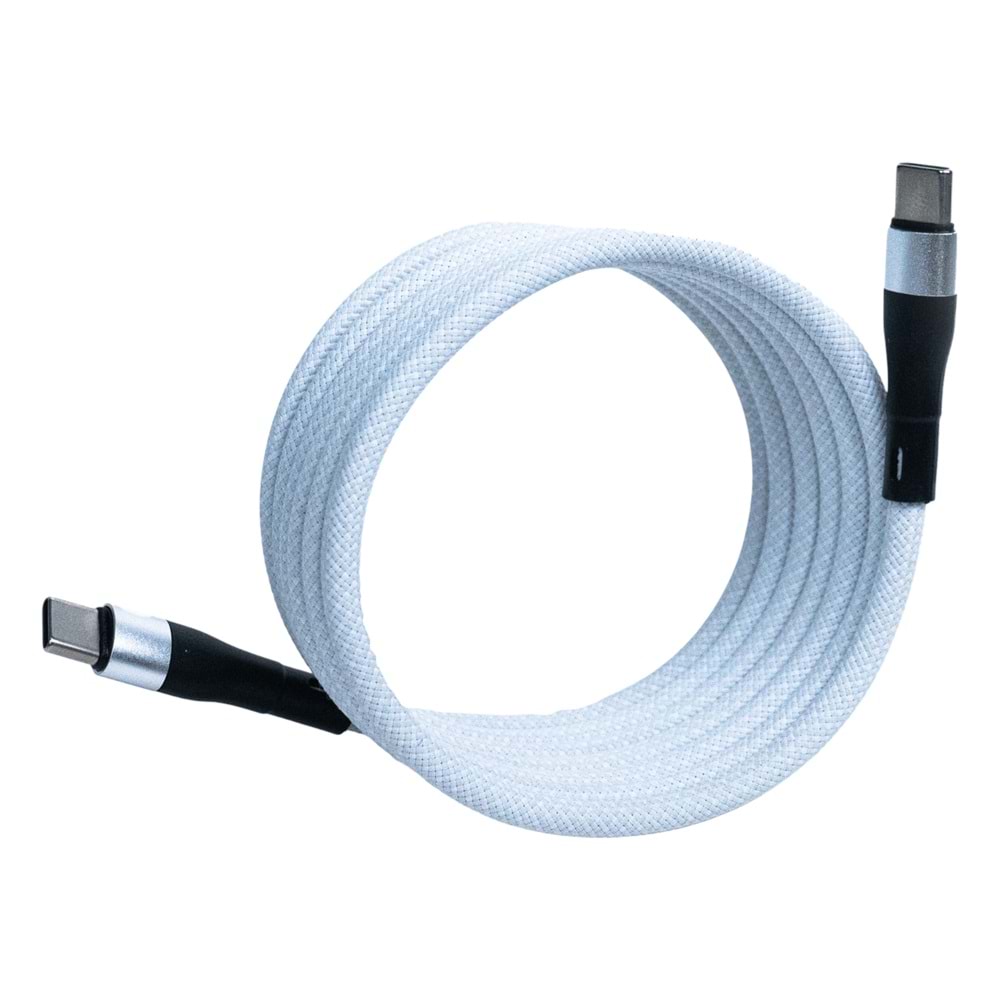 BMCC-03 Beyaz Manyetik USB-C-USB-C Kablo – 2 m, 60 W Hızlı Şarj