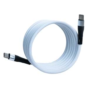 BMCC-03 Beyaz Manyetik USB-C-USB-C Kablo – 2 m, 60 W Hızlı Şarj