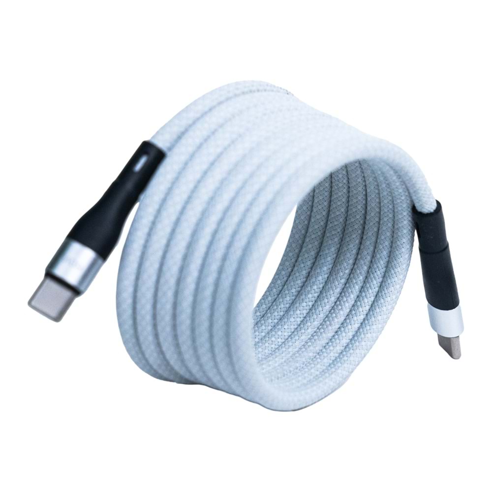 BMCC-03 Beyaz Manyetik USB-C-USB-C Kablo – 2 m, 60 W Hızlı Şarj