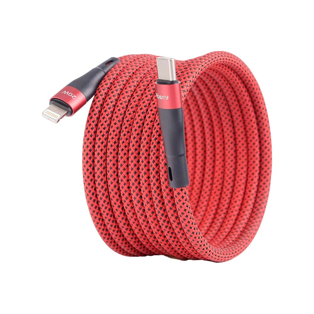 BMLC-03 Kirmizi Manyetik 2m Hızlı Şarj Kablosu – Type-C - Lightning, 3 A